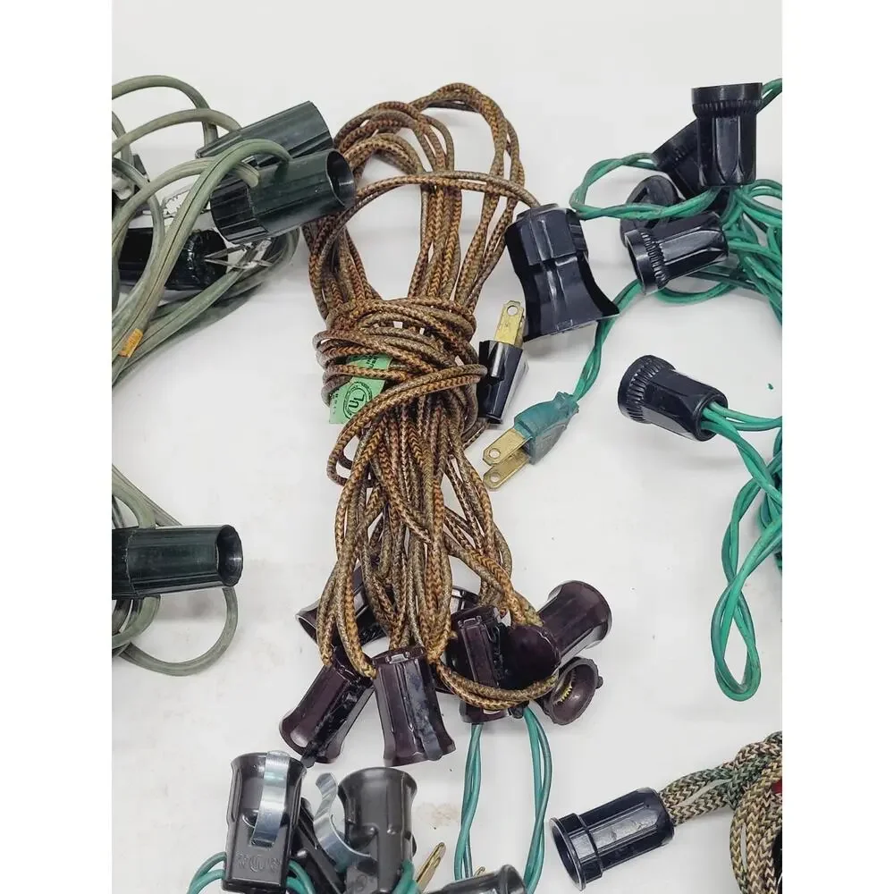 7 Vintage Christmas Light Strings C7 Green Wire Corn Mixed Lot No Bulbs Tested